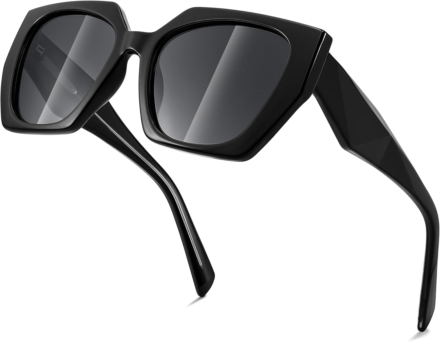 003 Obsidian / 52 Millimeters | B0CNCTPJQG | FEISEDY Trendy Polarized Sunglasses, Oversized Irregular TR Frame for Women Men, Retro Shades UV400 B0016
