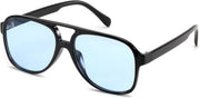 Black Frame - Blue Lens / 60 Millimeters | B0D6356RXX | FEISEDY Vintage Retro 70s Plastic Aviator Sunglasses Women Men Classic Large Squared Frame B2751