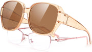 Transparent Tea Frame & Tea Lens / 59 Millimeters | B0CPJ8KFH7 | FEISEDY Fit Over Glasses Sunglasses Polarized for Women Sunglasses Over Prescription Glasses Oversized UV Protection B1114