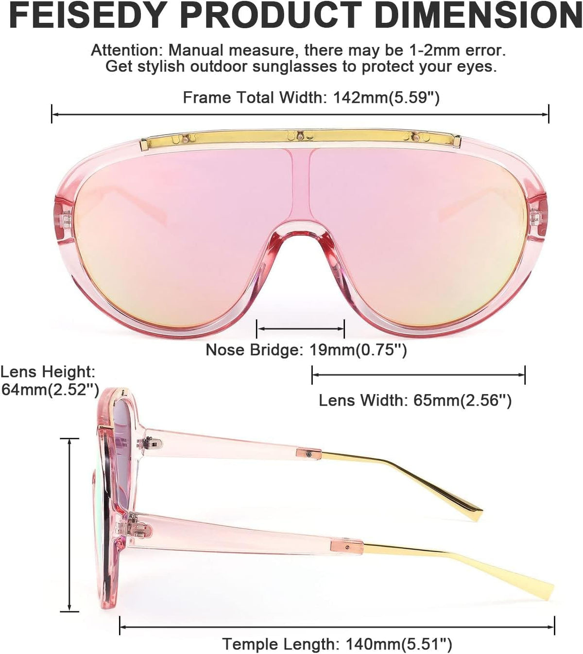 ÉÌƷͼƬ 59 | B085PPHWTZ | FEISEDY Retro Oversized Sunglasses Women Men One Piece Frame B2580