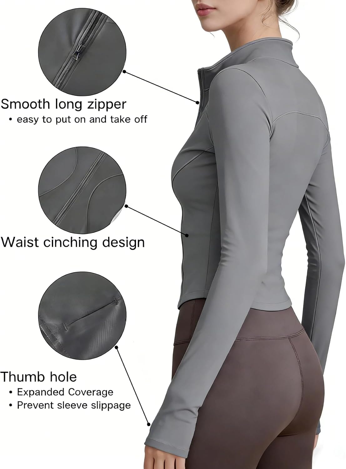 商品图片 15 | B0GFW1PJVL | Athletic Jackets For Women Zip-Up Moisture-Wicking Quick-Dry Lightweight Long Sleeve With Thumb Holes for Yoga, Gym, Running
