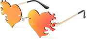 Red Mirrored Lens / 60 Millimeters | B0BM3CV67T | FEISEDY Melting Flame Heart Sunglasses For Women Men Trendy Rimless Fire Shaped Party Glasses B2366
