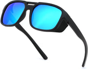Black Blue / 55 Millimeters | B0FV3CZNPQ | FEISEDY Polarized Sunglasses Men Women Side Shield Goggles Retro Pilot Square Steampunk Fishing Sun Glasses B0348