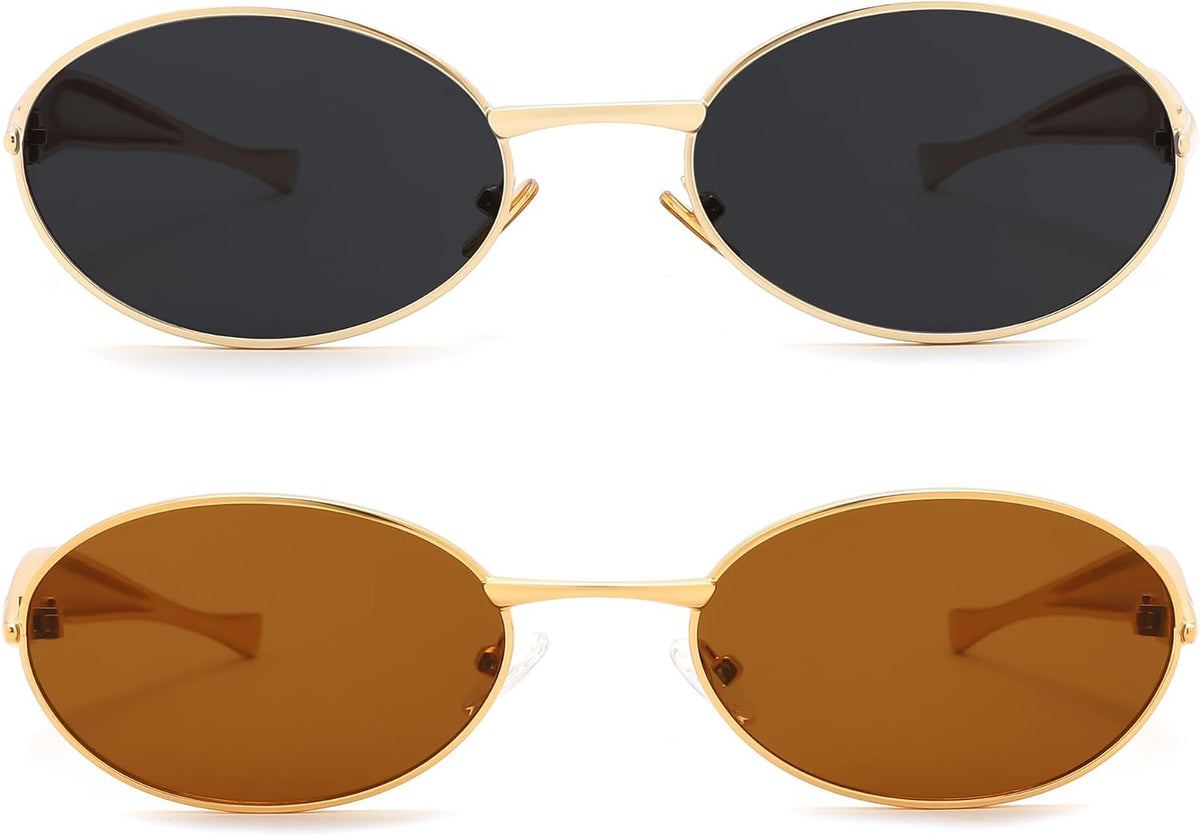 ÉÌƷͼƬ 42 | B0FH4FH8VH | FEISEDY Retro Oval Sunglasses Women Men - Gold Metal Chunky Frame, UV400 for Driving & Daily Wear B0312