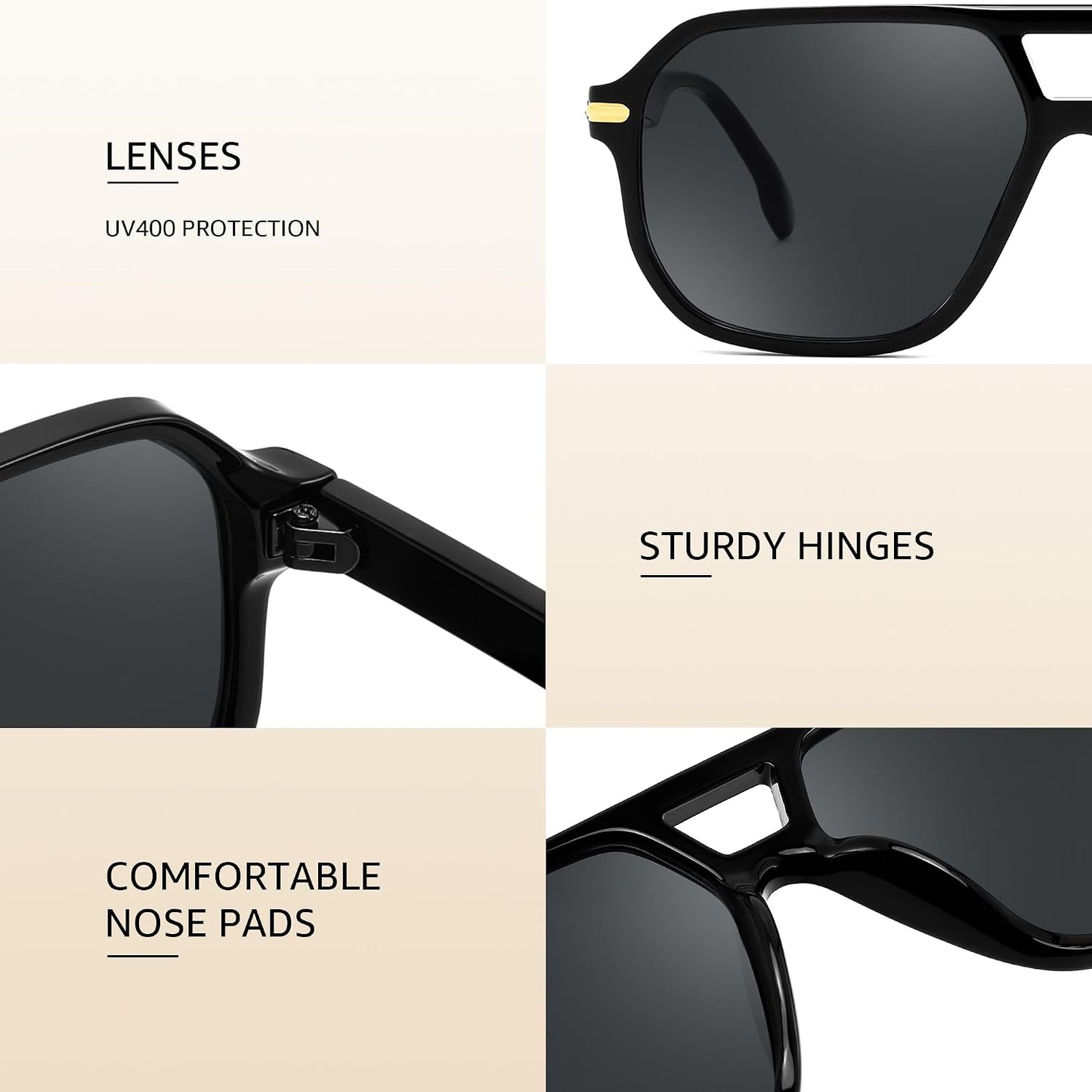 商品图片 19 | B0GTPJLQQN | FEISEDY Women Men Aviator Sunglasses UV400 Protection, Retro Trendy Square Frame for Driving Fishing Outdoor Daily B0425