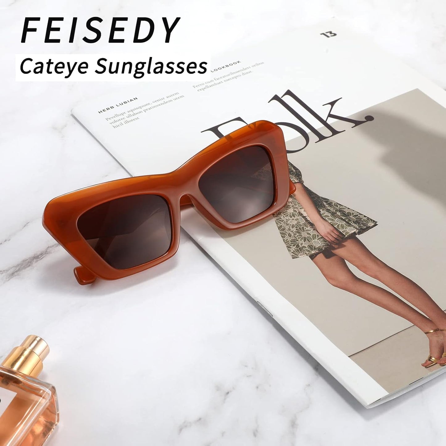 商品图片 15 | B09TFBWQ5G | FEISEDY Retro Square Cat Eye Sunglasses Jelly Colored Women Men 90s B2902
