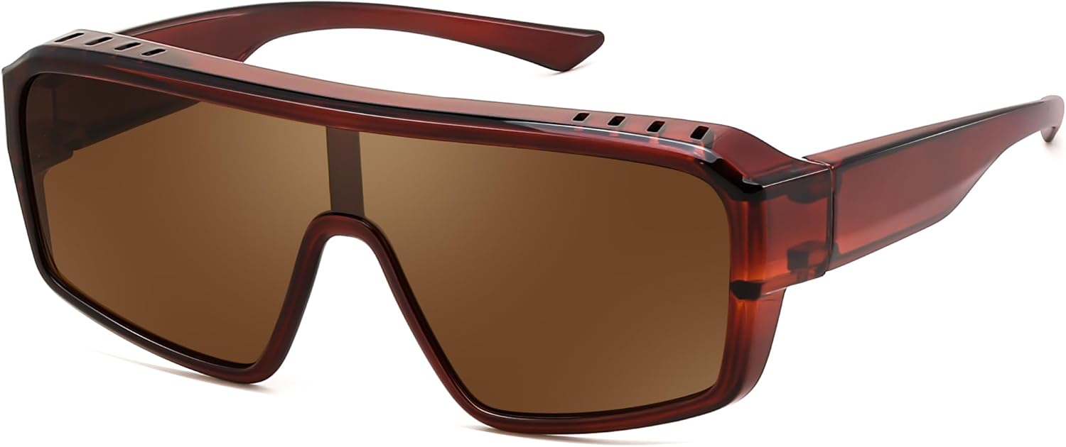 Brown / 71 Millimeters | B0FWBV3SMZ | FEISEDY Oversized Square Fit Over Glasses Sunglasses for Men Women B0332