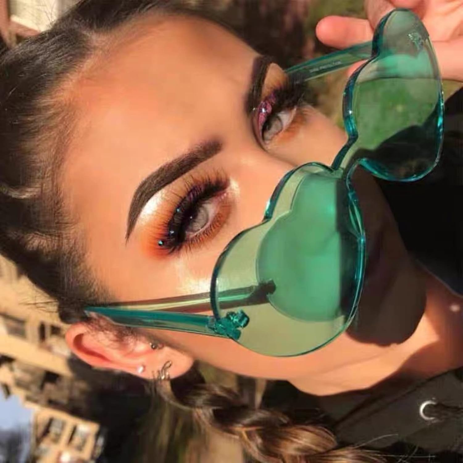 商品图片 5 | B07BLKHDRH | FEISEDY Thick Heart Sunglasses Rimless Heart Shaped Sun Glasses Women Fashion Love Glasses B2419