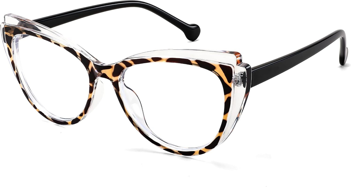 Transparent+leopard / 53 Millimeters | B0CGNL5CTS | FEISEDY Women Cateye Blue Light Blocking Glasses Fake Nerd Clear Computer Eyewear TR Fashion Frame B0040