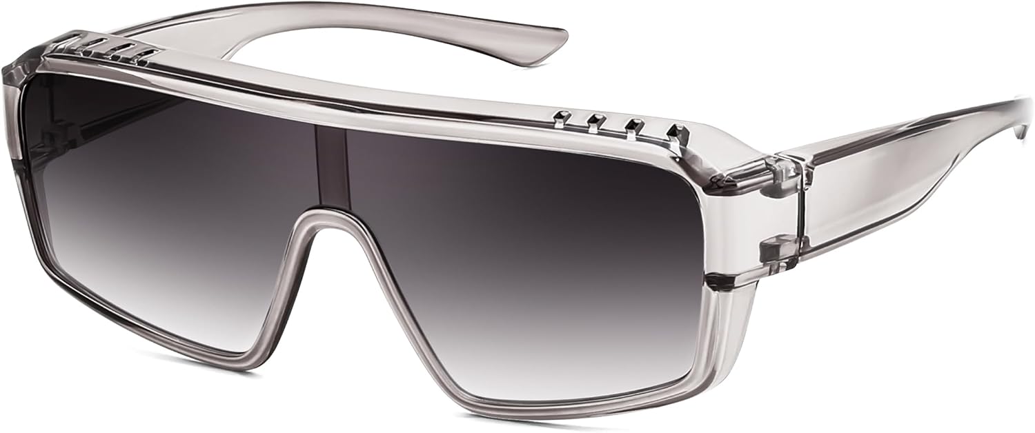 Grey / 71 Millimeters | B0FWBRS42Y | FEISEDY Oversized Square Fit Over Glasses Sunglasses for Men Women B0332