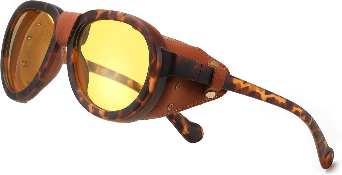 ÉÌƷͼƬ 12 | B0D5HMBR1X | FEISEDY Steampunk Sunglasses Women Men£¬Polarized Yellow Lens, Retro Round Vintage Frame Leatherwear B0159
