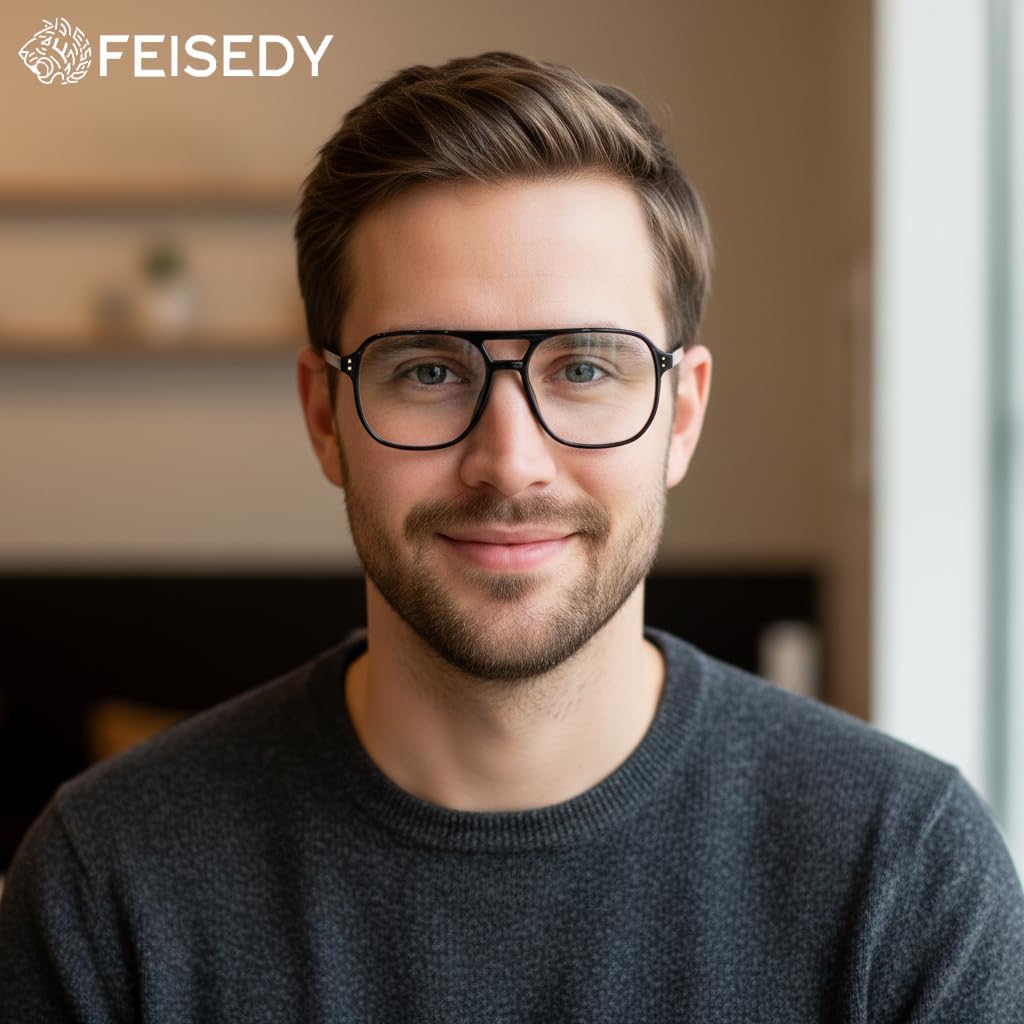商品图片 3 | B0FWXP3HKW | FEISEDY Fashion Aviator Blue Light Reading Glasses for Woman Men B0318 | Square Pilot Computer Glasses, Anti Eyestrain Glare Readers