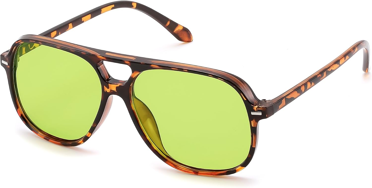 Leopard & Green / 56 Millimeters | B0H1W7V54J | FEISEDY Retro Square Aviator Sunglasses Women Men Double Bridge B0443