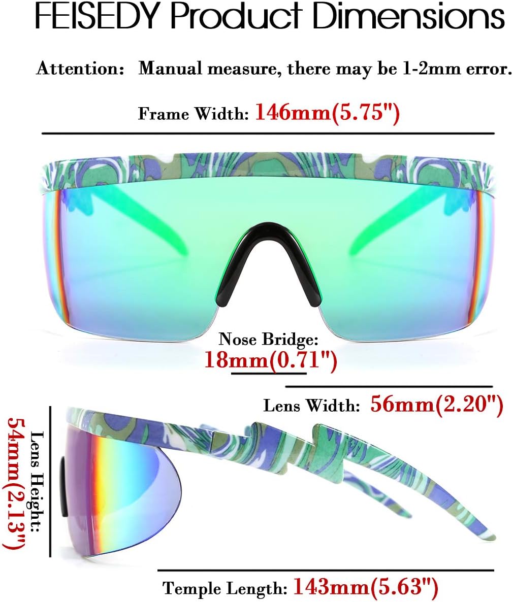 商品图片 82 | B096SD9GGG | FEISEDY Oversized Mirror Shield Sport 80s Sunglasses Ski Goggles Flat Top One Piece Futuristic Visor Women Men B2522