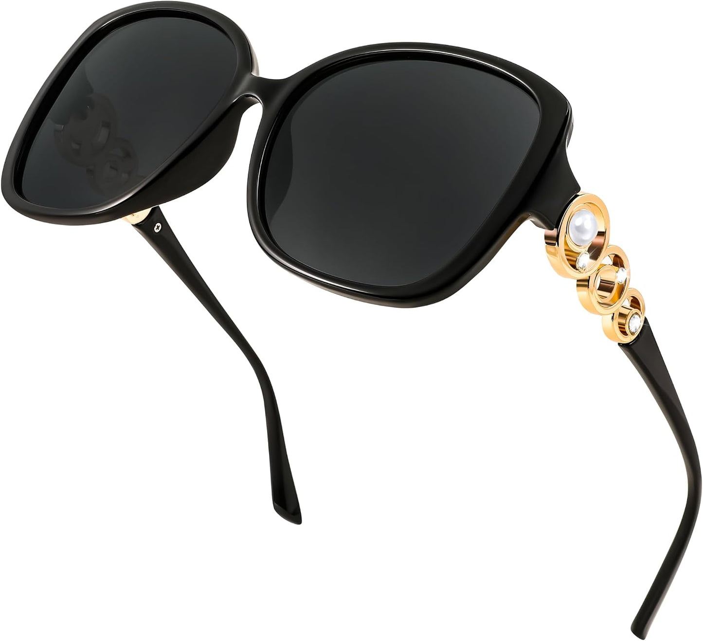 Mysterious Black / 61 Millimeters | B0BJ71VZCB | FEISEDY Women's Fashion Sunglasses, Oversized Square Frame with Pearl Sparkling, Polarized UV Protection B2821