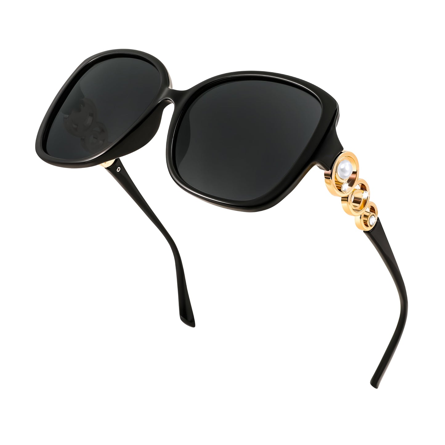 FEISEDY Women's Fashion Sunglasses, Oversized Square Frame with Pearl Sparkling, Polarized UV Protection B2821