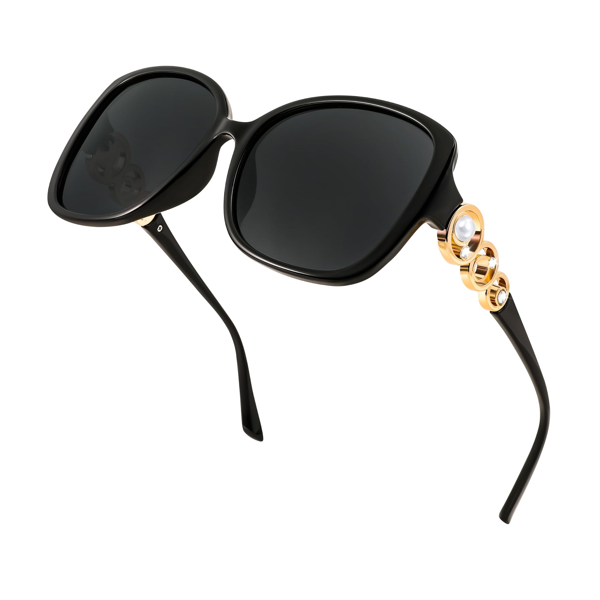 FEISEDY Women's Fashion Sunglasses, Oversized Square Frame with Pearl Sparkling, Polarized UV Protection B2821