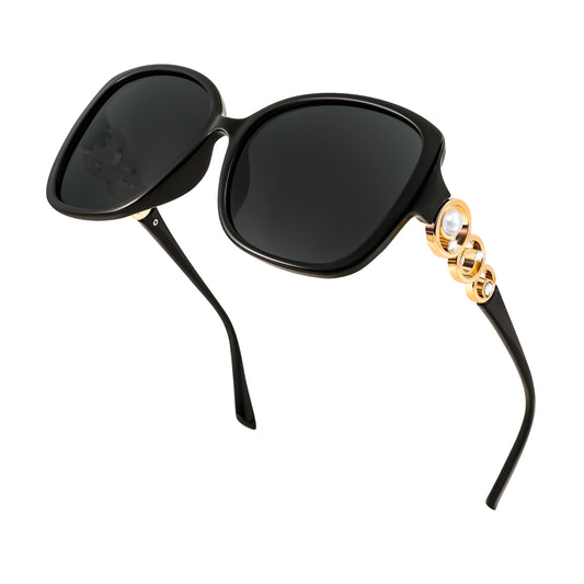 FEISEDY Women's Fashion Sunglasses, Oversized Square Frame with Pearl Sparkling, Polarized UV Protection B2821