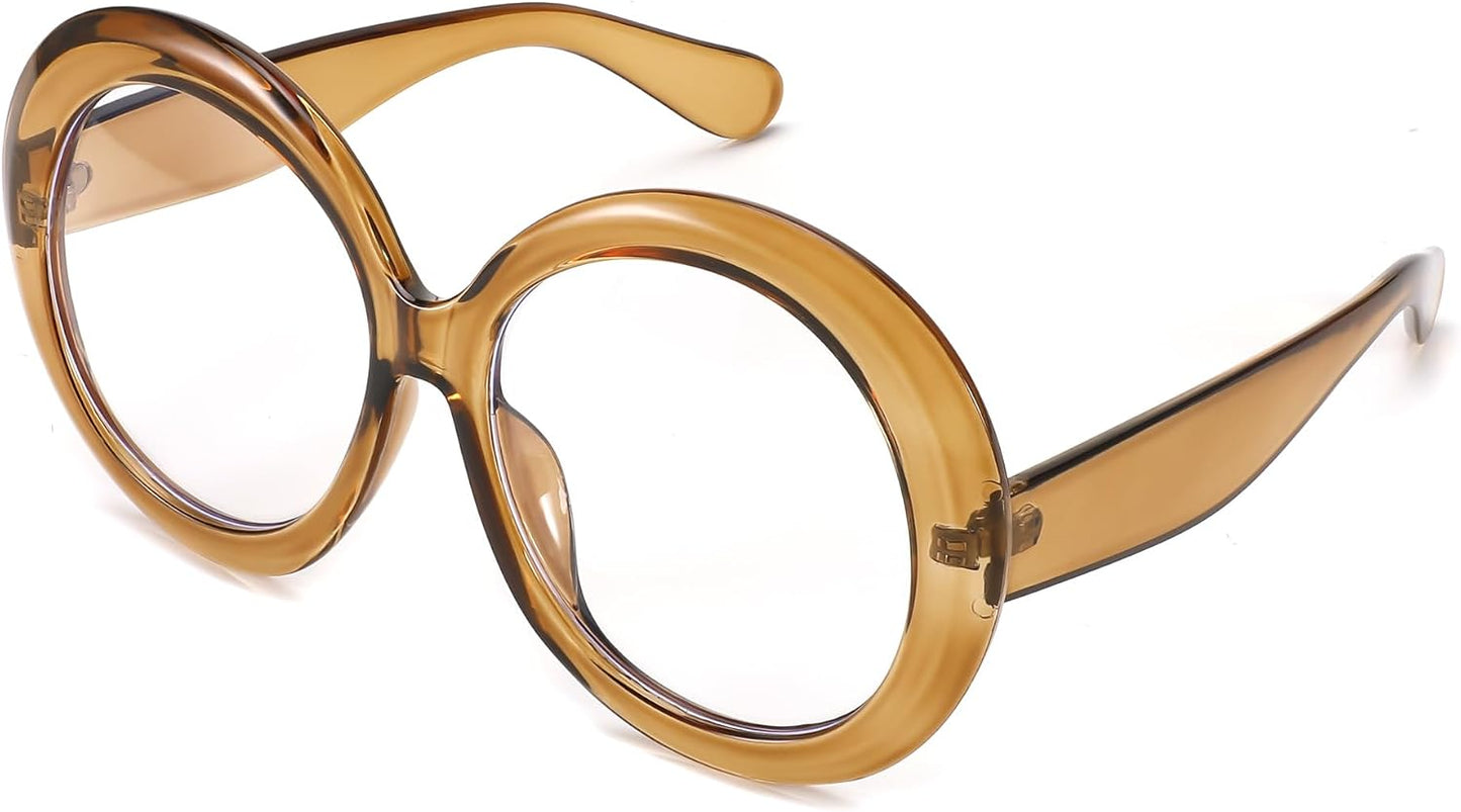 004 - Tea / 62 Millimeters | B0CQ26NQZS | FEISEDY Oversized Blue Light Blocking Glasses Women Men Retro Big Round Frame Eyewear Clear Lens Computer Glasses B2997