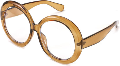 004 - Tea / 62 Millimeters | B0CQ26NQZS | FEISEDY Oversized Blue Light Blocking Glasses Women Men Retro Big Round Frame Eyewear Clear Lens Computer Glasses B2997