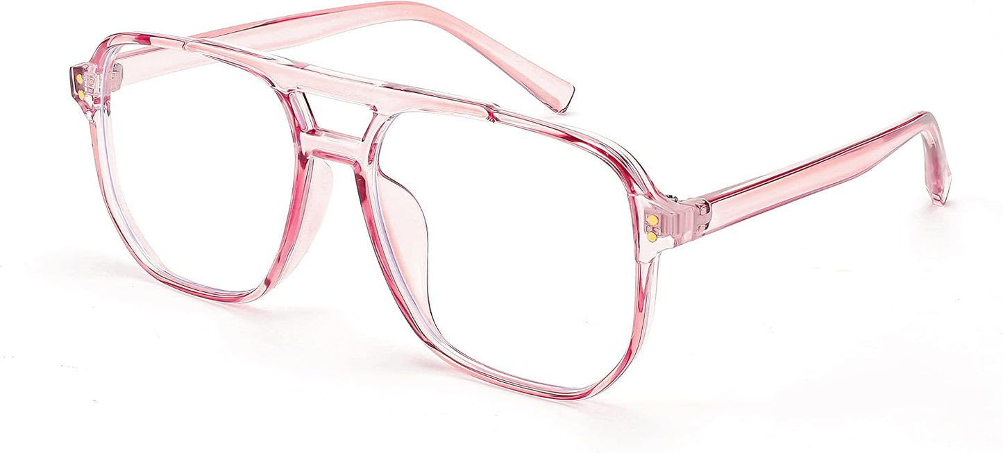 Transparent Pink Frame / 54 Millimeters | B09MRT398X | FEISEDY Blue Light Glasses for Women Men Oversized Pilot Lightweight B2866