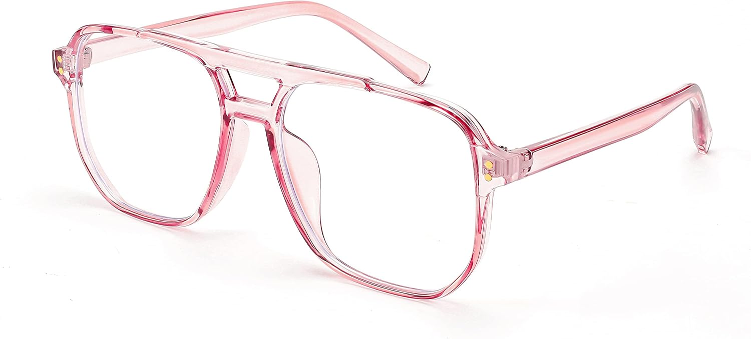 Transparent Pink Frame / 54 Millimeters | B09MRT398X | FEISEDY Blue Light Glasses for Women Men Oversized Pilot Lightweight B2866