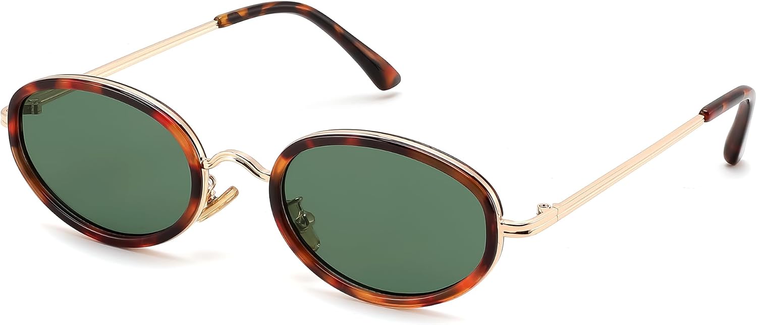 Tortoise Frame Greenish Gray Lens / 52 Millimeters | B0H2XGSNJ4 | FEISEDY 90s Retro Oval Cat Eye Sunglasses UV400 Small Face B0450