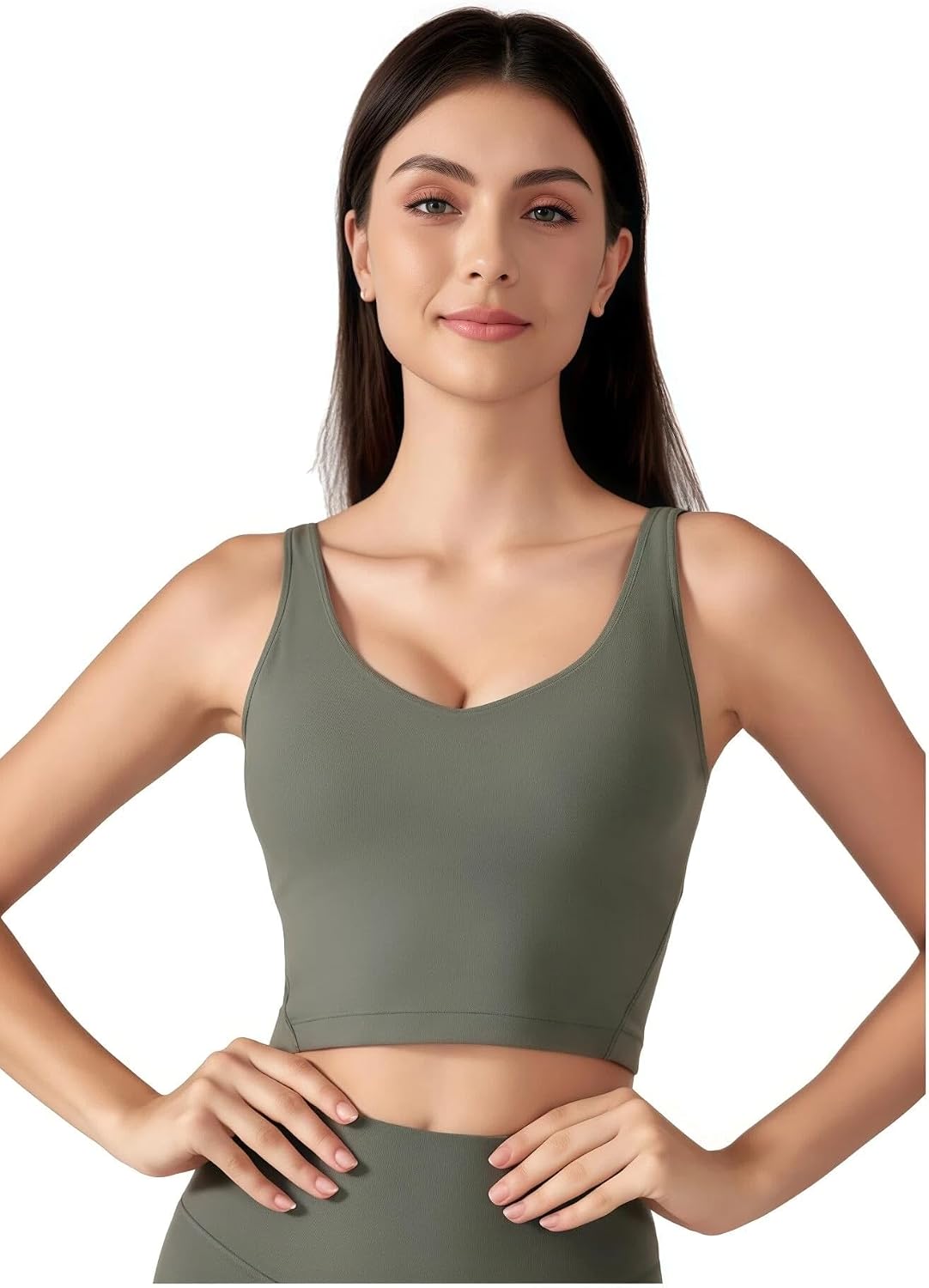 6 / Moss Green | B0GG4FBVQT | Womens' Sports Bra Workout Tops, Yoga Bra Tank Tops with Built in Bras with U-Back for Gym, Yoga, Cycling, Streetwear