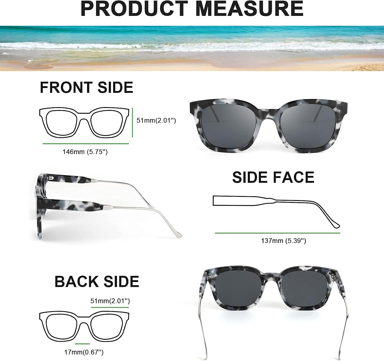 商品图片 4 | B08KXMJ9LV | FEISEDY Square Polarized Sunglasses Women Men Retro Trendy Shades UV400 Lenses B2624