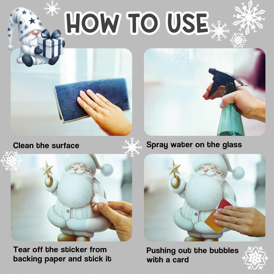 商品图片 6 | B0FWRCMZYJ | Christmas Window Clings for Glass, Winter Decor for Christmas with Santa Gifts Snowman Tree Designs Static Cling Stickers