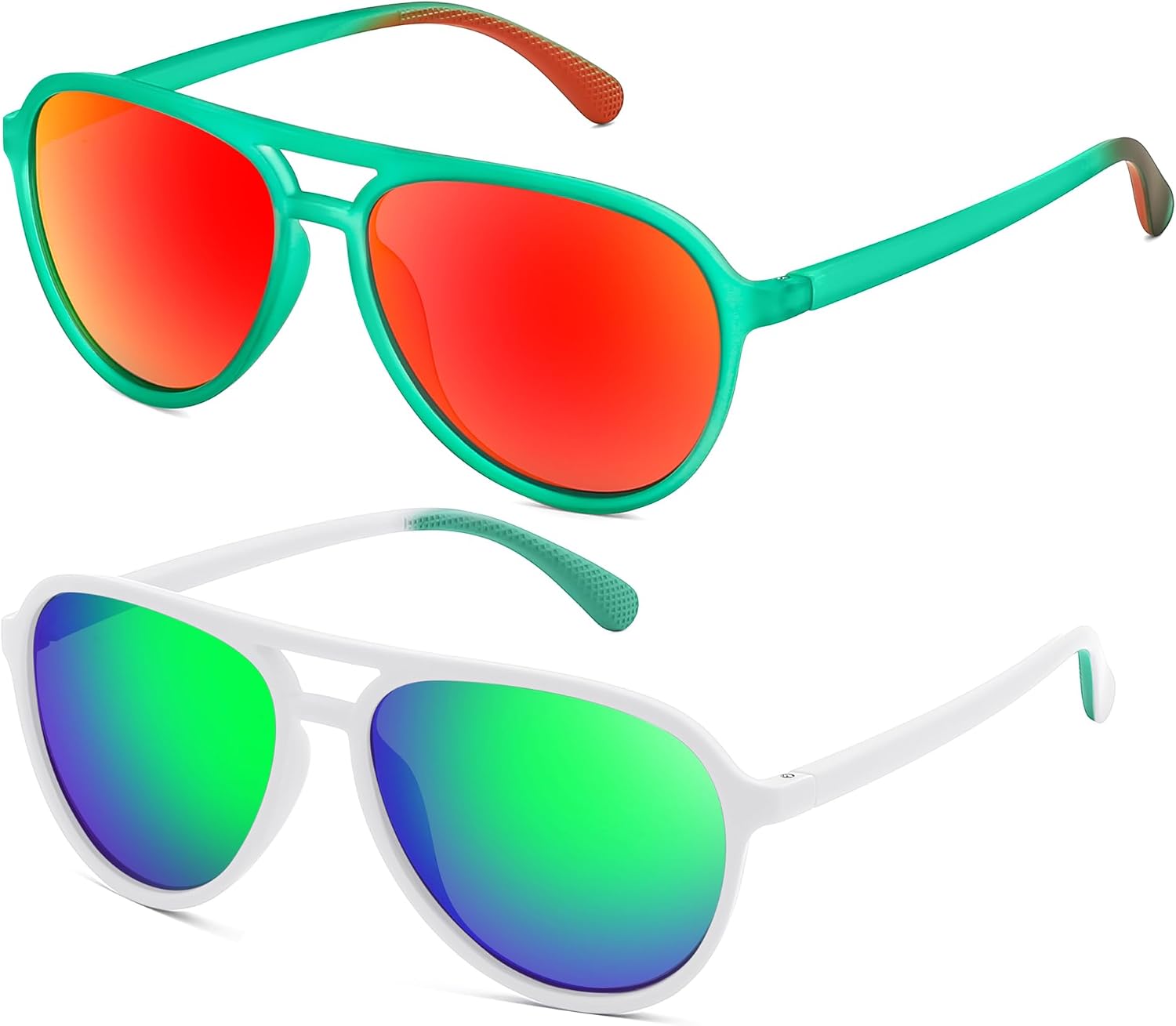B Transparent Green/Red+white/Green 005f2 / 56 Millimeters | B0FY6F9QQ8 | FEISEDY Polarized Aviator Sunglasses for Men Women Trendy Sports B0324 | 100% UV400 protection, HD TAC lenses, Lightweight & durable, Driving, Hiking, Fishing, 50% recycled materials