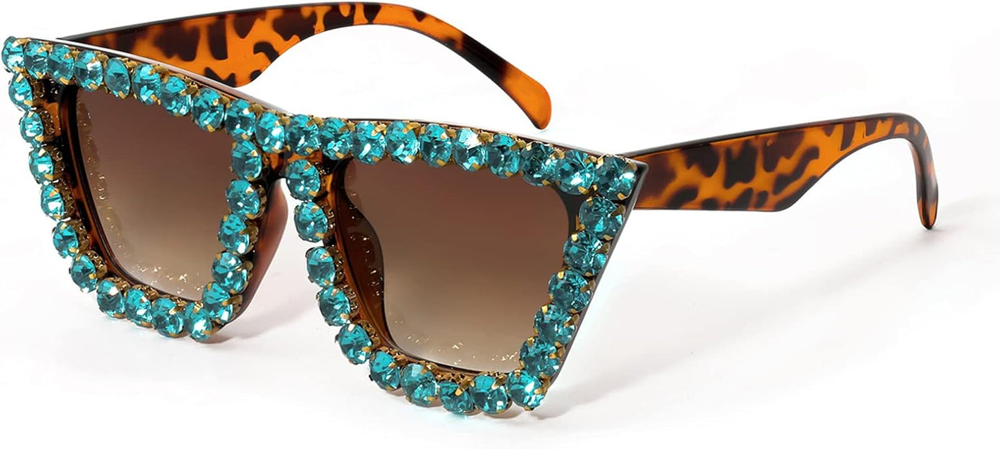 Leopard / 52 Millimeters | B09V7XYB44 | FEISEDY Women Crystal Square Cat Eye Sunglasses Sparkling Trendy Retro Cateye Sunglasses B2898