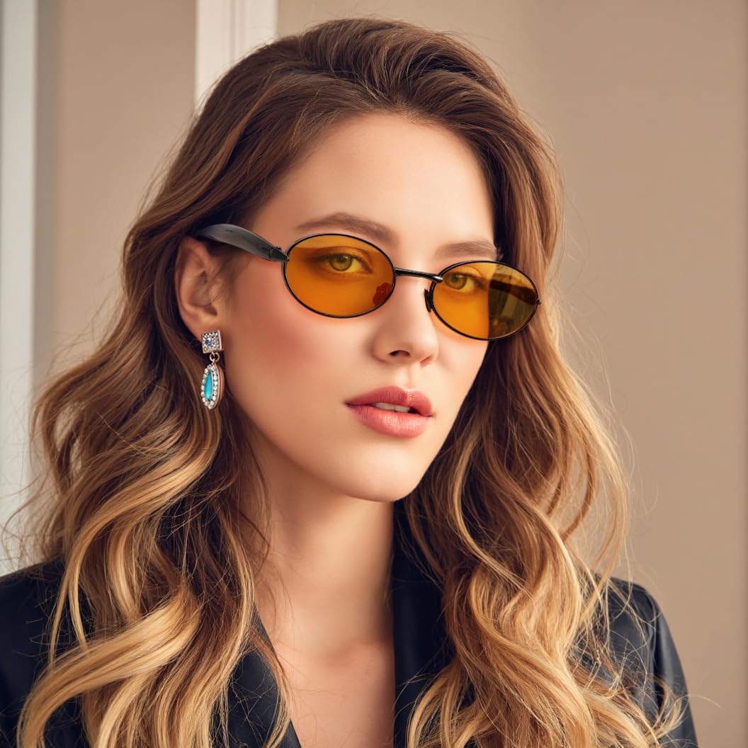 ÉÌƷͼƬ 31 | B0FH4FH8VH | FEISEDY Retro Oval Sunglasses Women Men - Gold Metal Chunky Frame, UV400 for Driving & Daily Wear B0312