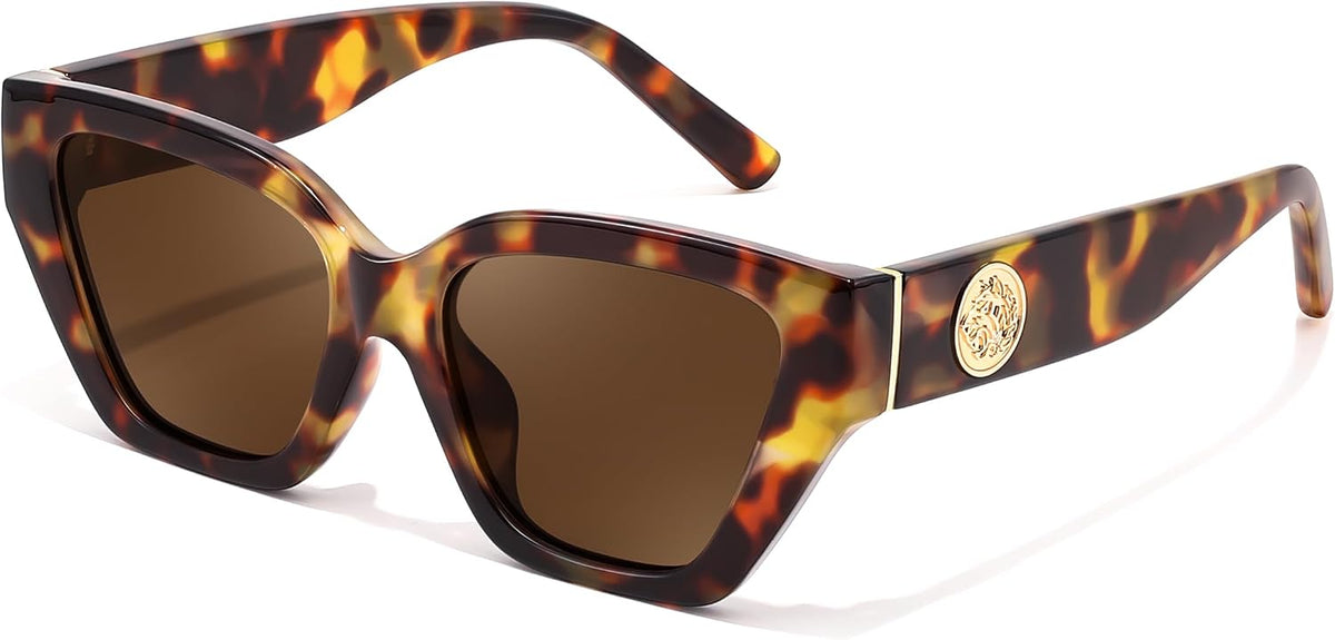 Tortoise Frame & Tea Lens / 52 Millimeters | B0F8ND4375 | FEISEDY Women's Polarized Cat Eye Sunglasses - UV400 Protection, Trendy Design for Driving & Daily Wear B0299