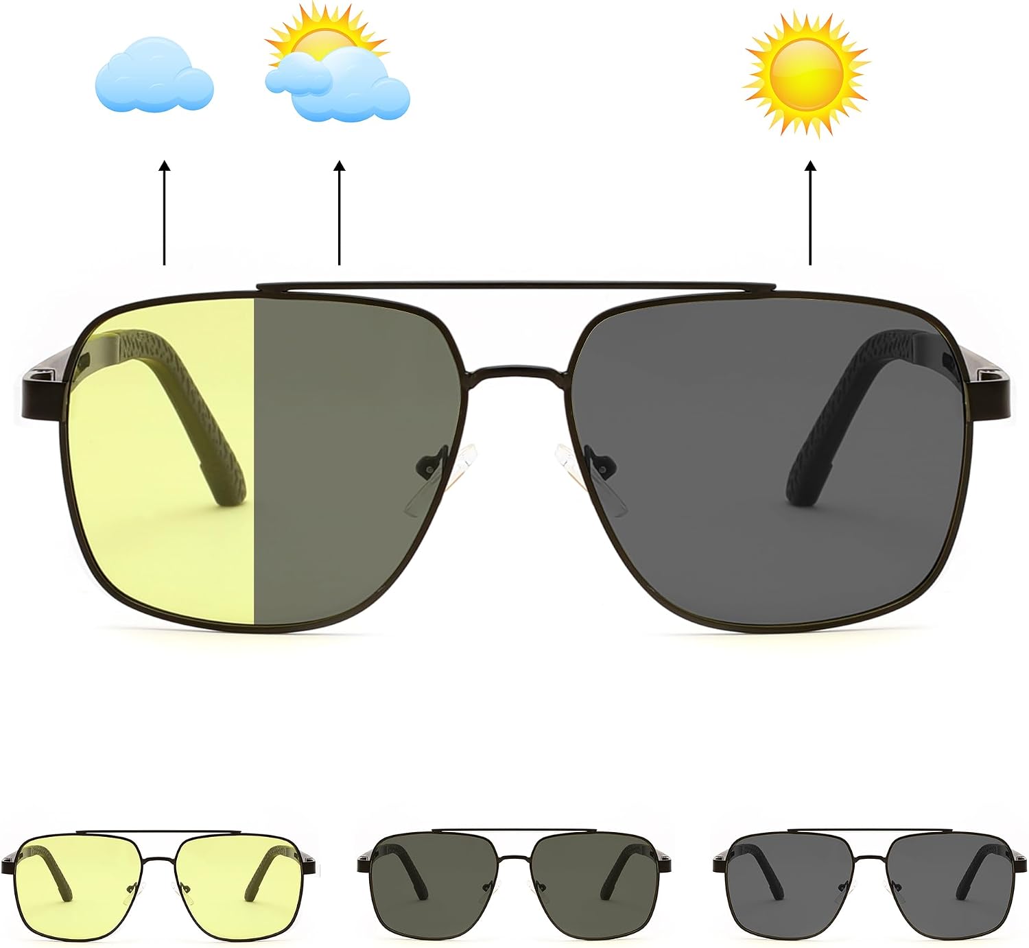 商品图片 15 | B0D6RBYFQB | FEISEDY Polarized Aviator Photochromic Sunglasses Men Women for Day and Night Driving Metal Frame B0172