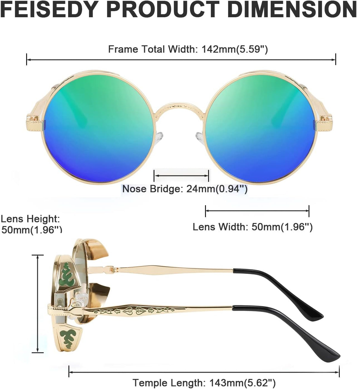 ÉÌƷͼƬ 29 | B0CHLX78KB | FEISEDY Retro Steampunk Sunglasses for Men Women, Round Metal Frame Gothic Vintage Style B2820