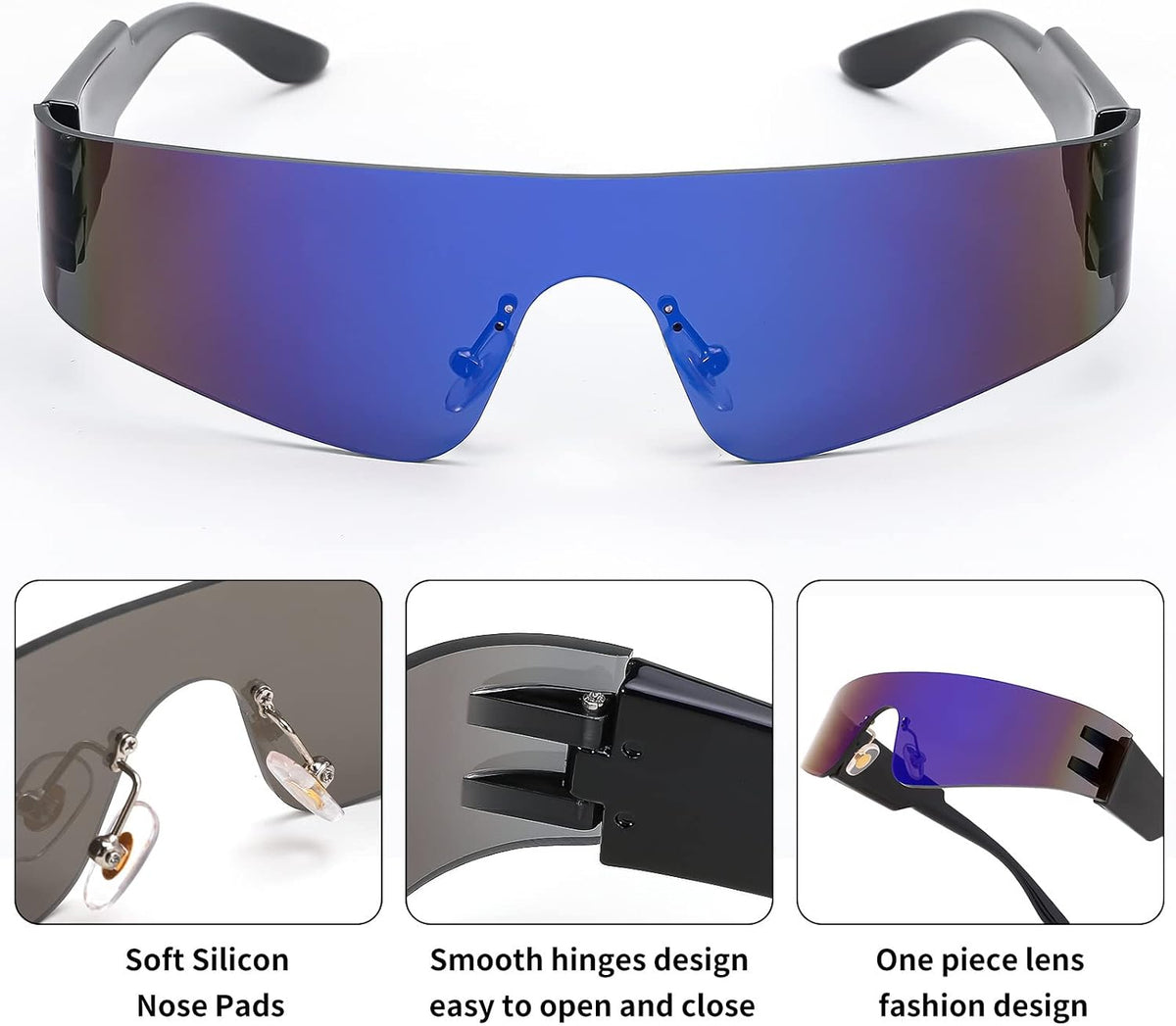 ÉÌƷͼƬ 6 | B0B1V45SXC | FEISEDY Y2K Futuristic Sunglasses Women Men Rimless One Piece Miorred B2927