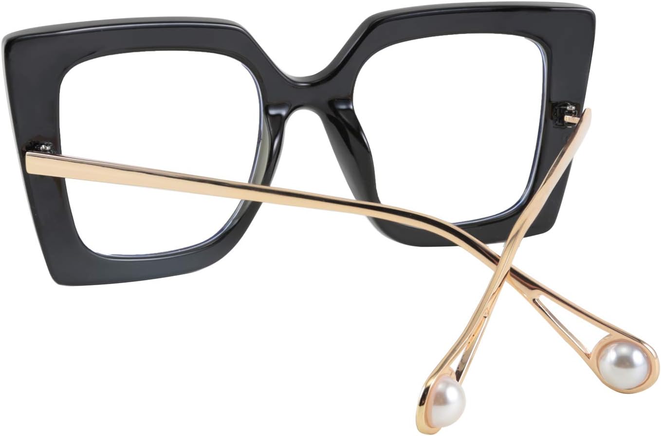 商品图片 3 | B08DF5QRXC | FEISEDY Oversized Square Blue Light Blocking Glasses Eye Strain Glare Pearl Inlay Arm Cat Eye Fashion Eyewear B2639