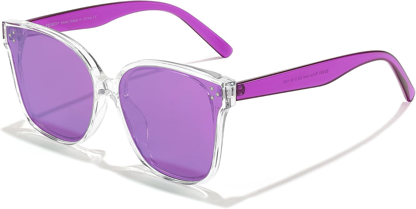 Transparent-purple / 60 Millimeters | B0CJ2QXMZ5 | FEISEDY Oversized Polarized Sunglasses - UV400 Protection, Square Fashion Sun Glasses for Outdoor & Daily B2600