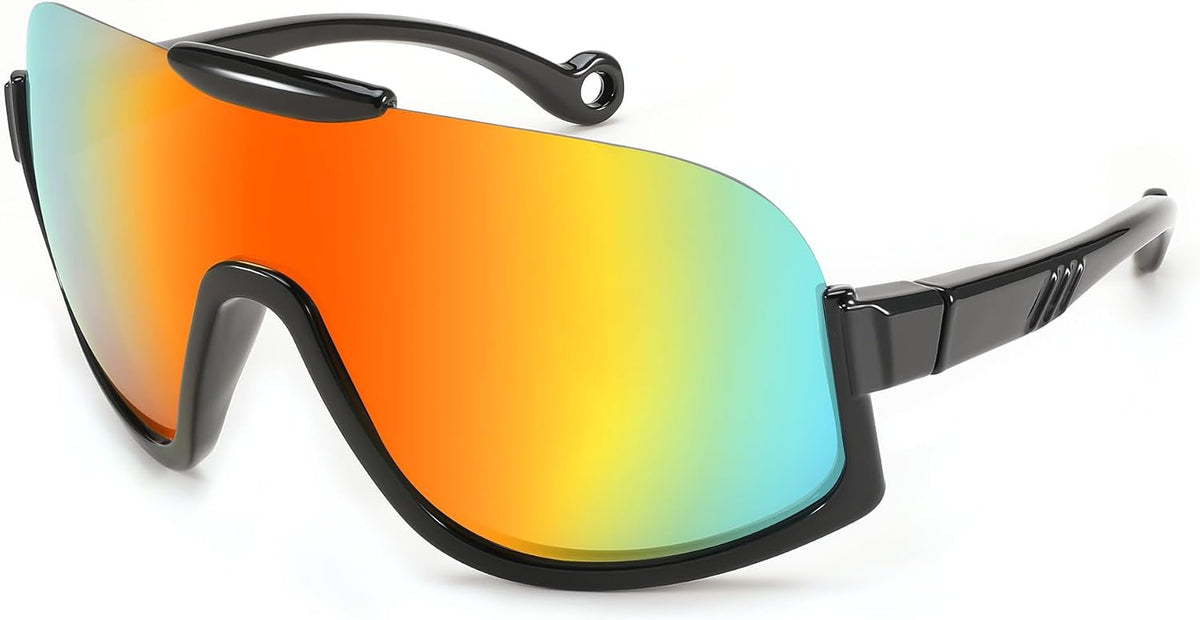 Black Frame Red Mirrored Lenses / 60 Millimeters | B0CQWZ11Z8 | FEISEDY Sunglasses Men Women Oversized Fashion Sports Baseball Fishing Skiing Running Golf Adults Teens Half Frame B0012