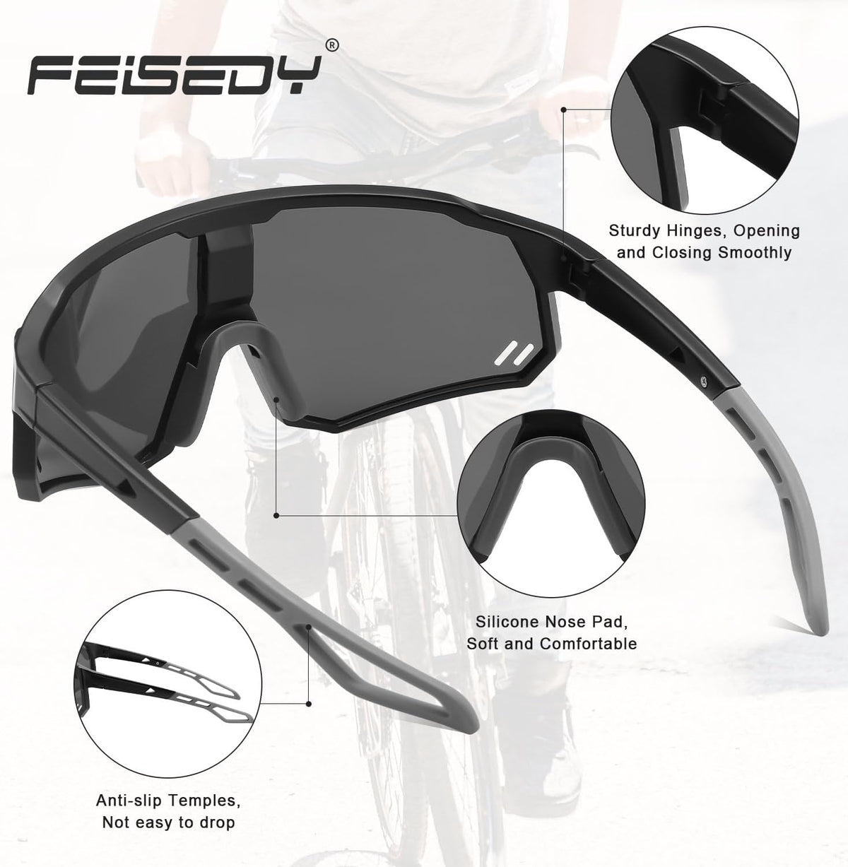 ÉÌƷͼƬ 4 | B0D78XVKSX | FEISEDY Polarized Cycling Glasses Sports Sunglasses, UV400 Protection Baseball Running Glasses for Men Women Youth B0180