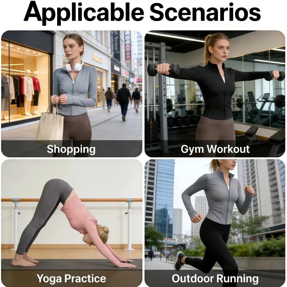 商品图片 6 | B0GFW1PJVL | Athletic Jackets For Women Zip-Up Moisture-Wicking Quick-Dry Lightweight Long Sleeve With Thumb Holes for Yoga, Gym, Running