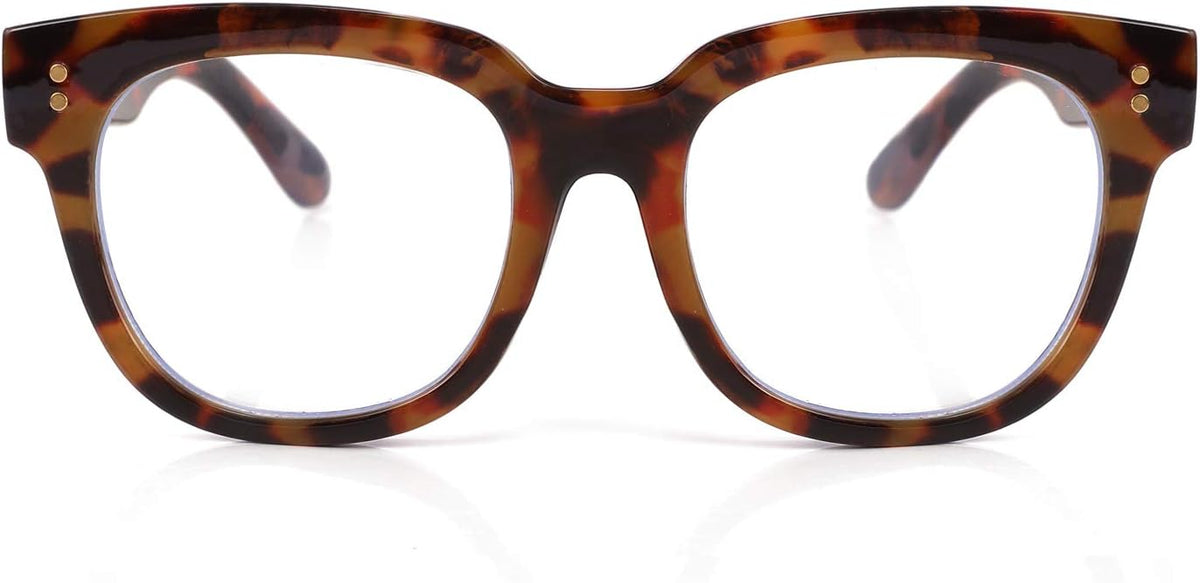 Leopard Frame / 52 Millimeters | B08MFD65FV | FEISEDY Retro Square Anti Blue Light Blocking Glasses Women Thick Oversized Computer Eyeglasses Double Metal Studs B2689