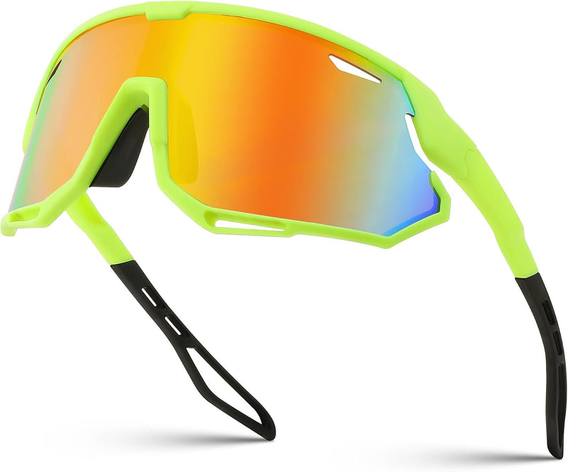 Green Frame/Red Mirror | B0CNGK88DC | FEISEDY Sport Sunglasses for Men Women, Cycling Glasses with UV Protection, for Baseball, Ski, Runing, Golf B0082