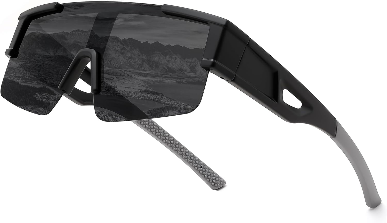 02 Black Frame/Dark Grey Lens / Large | B0GGNMJQCJ | FEISEDY Polarized Fit Over Glasses Sunglasses for Men Women, Sports Wrap Around for Driving Cycling Fishing B0382