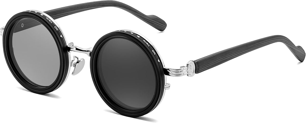Silver / 46 Millimeters | B0GG9Q7KZT | FEISEDY Adjustable Polarized Sunglasses Round ND TAC Lenses UV400 B0380