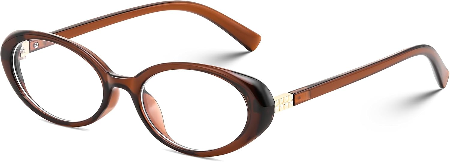 Transparent Tea / 54 Millimeters | B0F6N25FCV | FEISEDY Oval Blue Light Glasses for Woman Vintage Small Face Lightweight Eyeglasses Retro Nerd Y2K Frame B0290