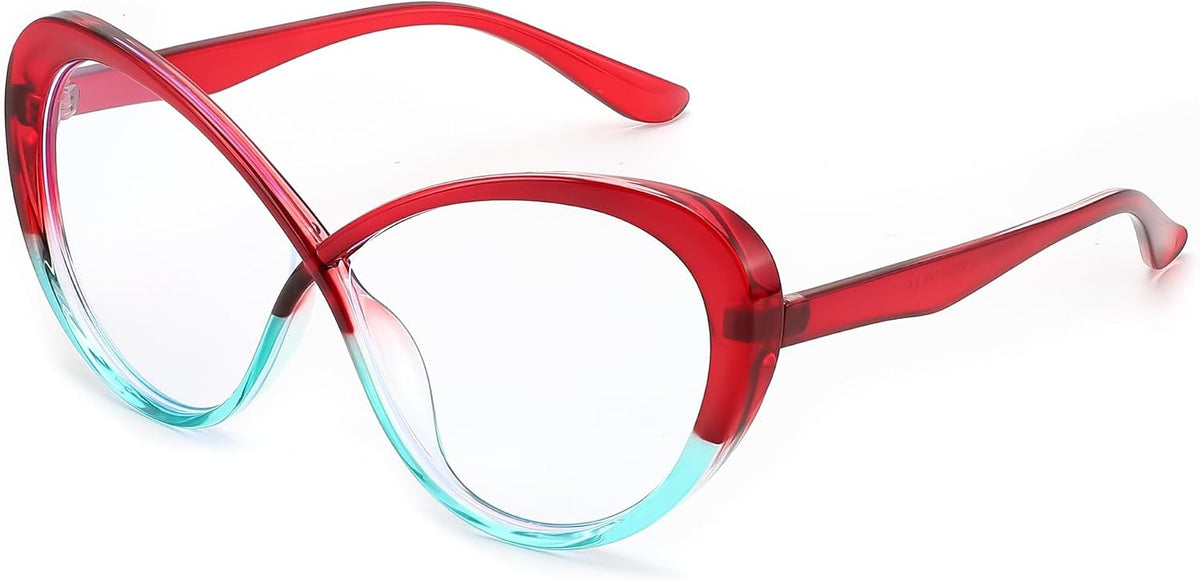 Red-blue / 60 Millimeters | B0GXYYDKDN | FEISEDY Oversized Cat Eye Blue Light Blocking Glasses for Woman, Retro Cateye Eyeglasses, Stylish Bluelight Glasses B0454