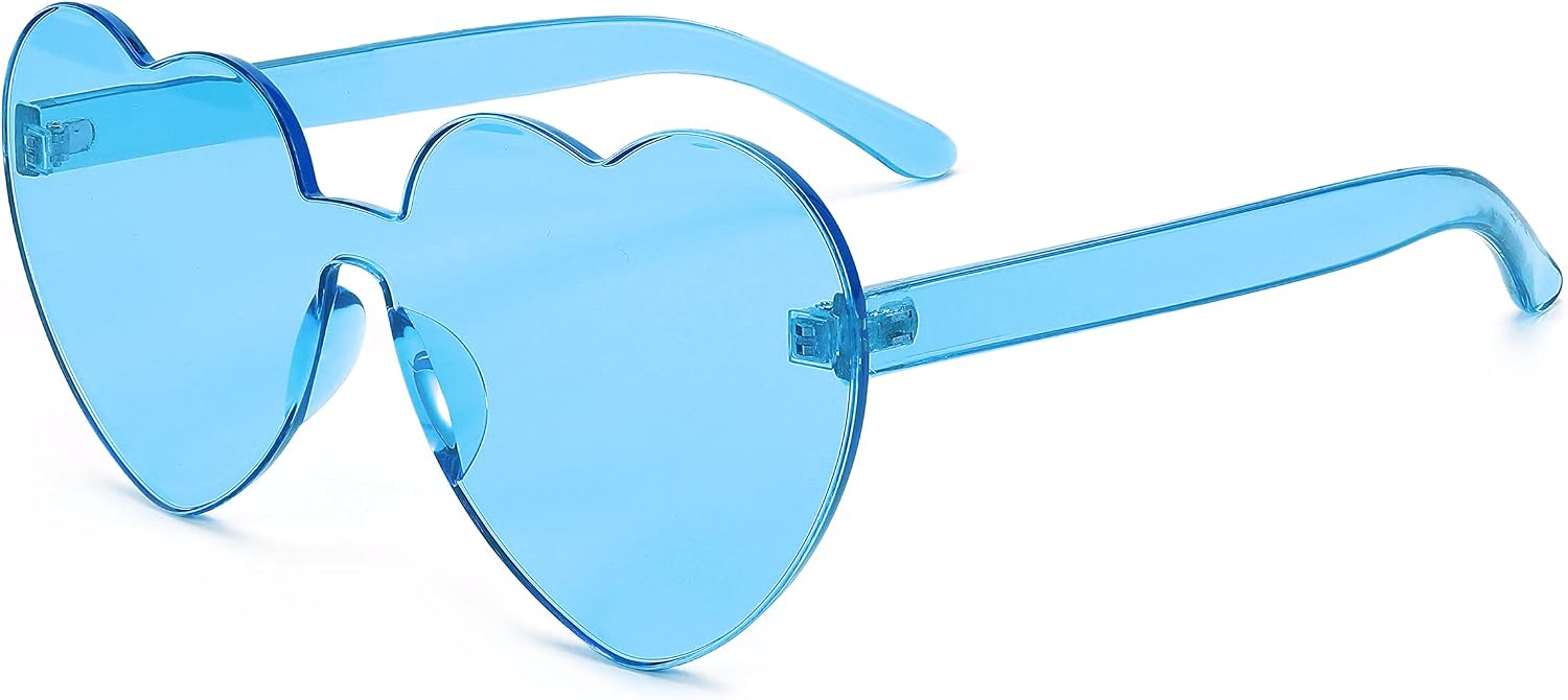 Blue | B0BMQ63TFC | FEISEDY Thick Heart Sunglasses Rimless Heart Shaped Sun Glasses Women Fashion Love Glasses B2419