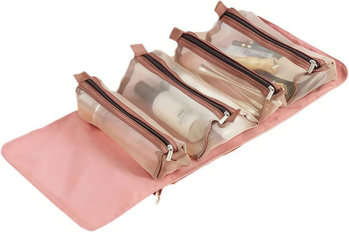 Pink | B0H2HKH4SW | Roll Up Toiletry Bag for Travel, 4 in 1 Detachable Travel Wash Large Capacity Portable Cosmetic Organizer Makeup Bags, Pink